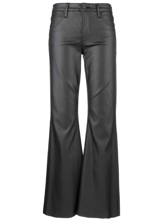 Coated black flare denim.