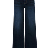 High rise, wide leg dark denim with clean finished hem.