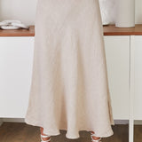 Crinkle Linen A-Line Midi Skirt | Beige