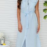 Sleeveless Linen Shirt Dress | Sky Blue