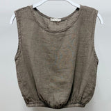 Linen Sleeveless Elastic Hem Top | Mocha