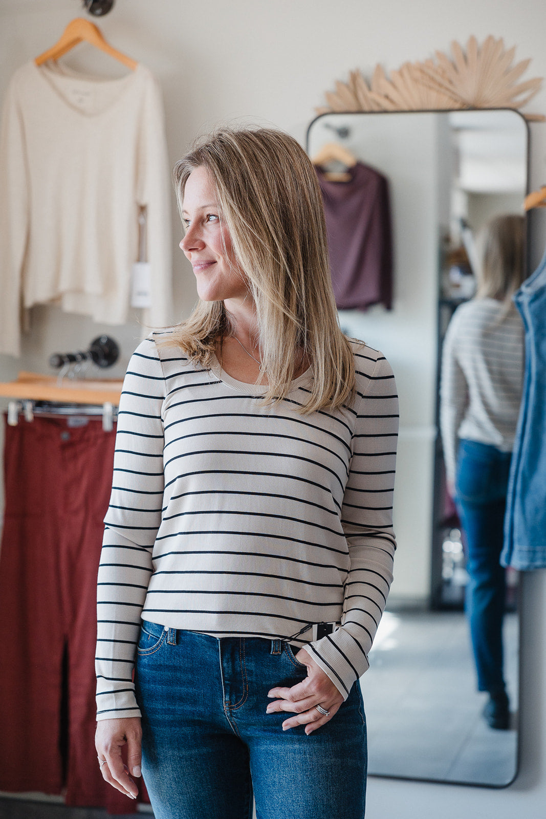 Lauren Top - Birch Black Stripe