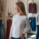 Long Sleeve Boat Knit Top - Washed Cream