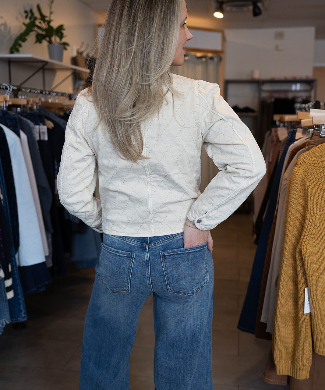 Kit Quilted Puff Sleeve Jacket - Eggshell
