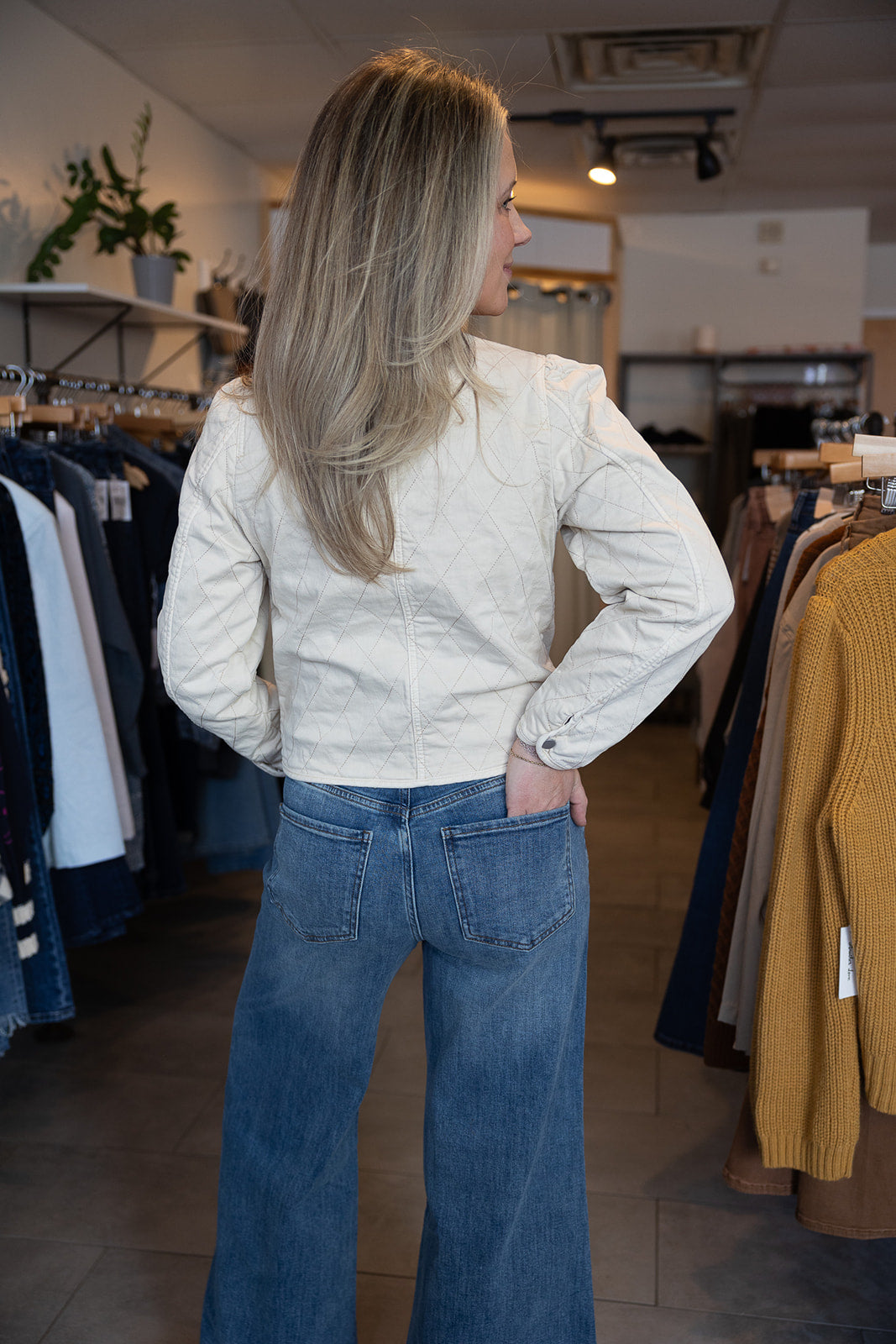 Kit Quilted Puff Sleeve Jacket - Eggshell