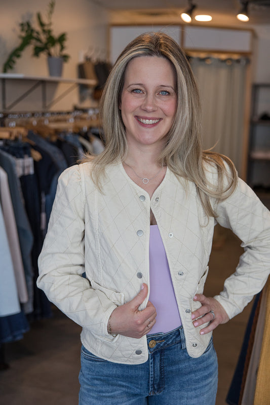 Kit Quilted Puff Sleeve Jacket - Eggshell