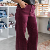 Fiona High Rise Wide Leg Pants - Plum Berry Corduroys