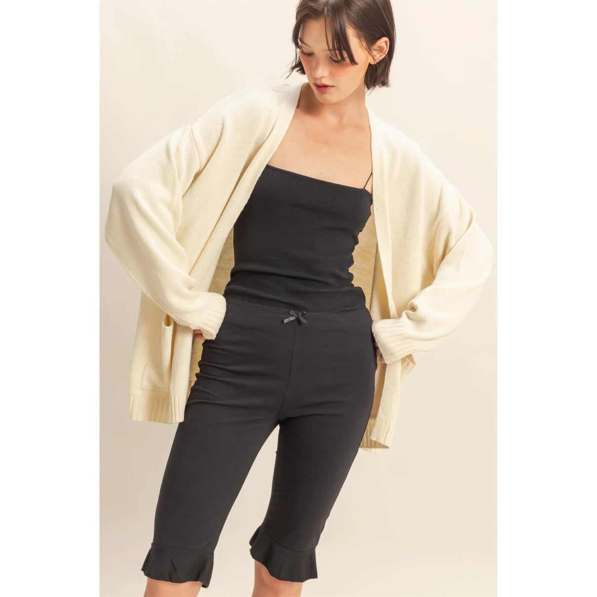 Cozy Oversized Open-Front Cardigan - Cream