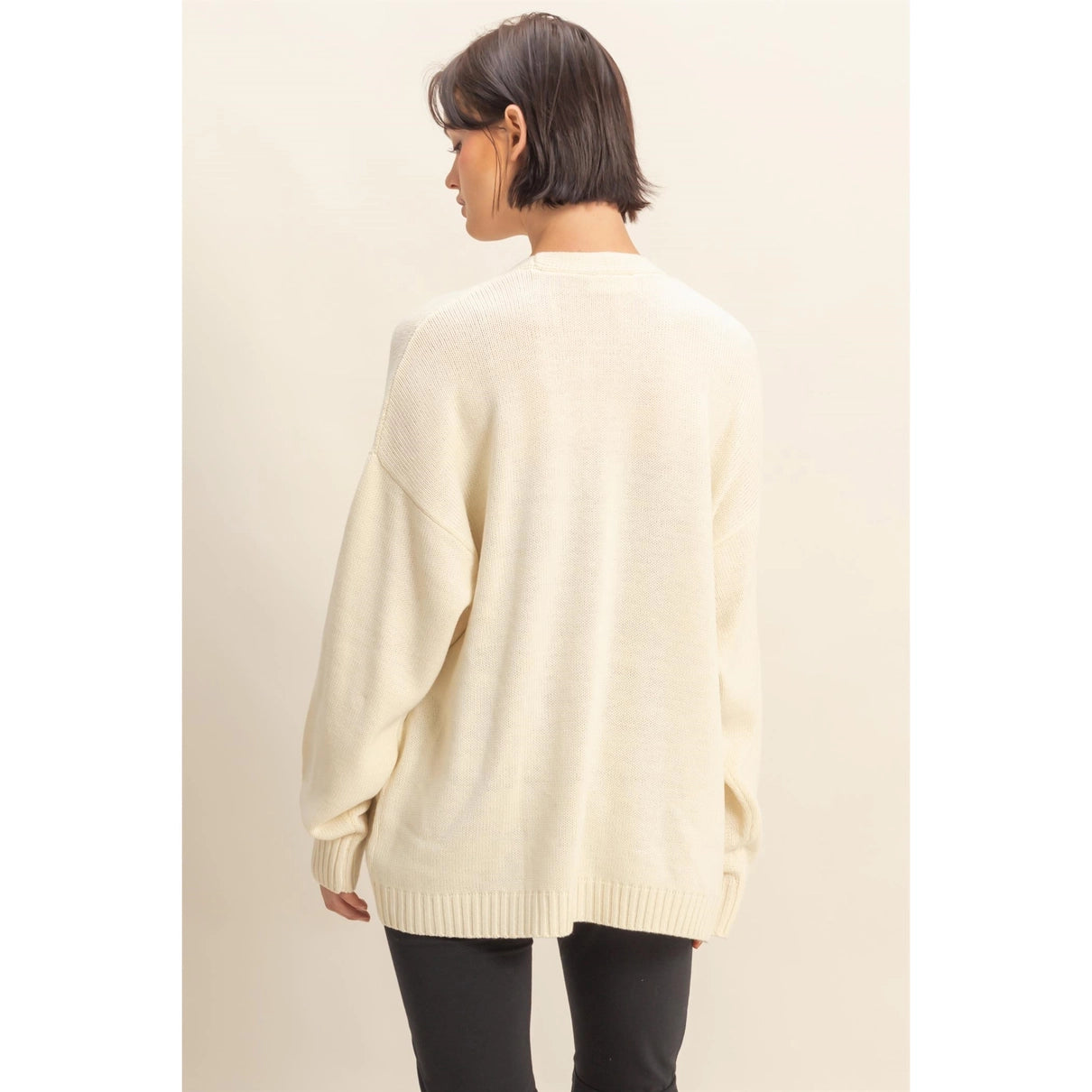 Cozy Oversized Open-Front Cardigan - Cream