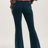 Rosa Mid Rise Full Inseam Flare Pants - Teal Velveteen image 2