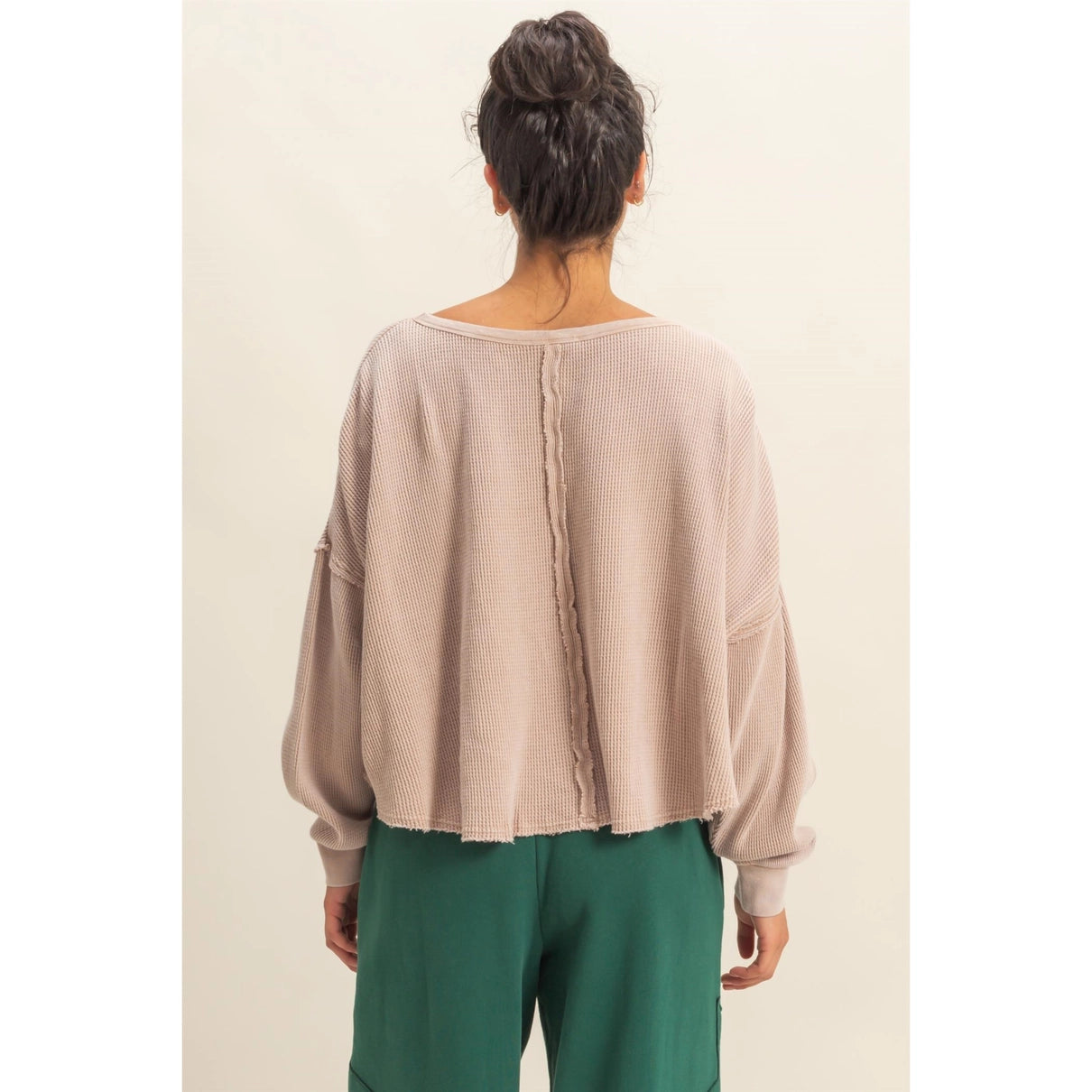Relaxed Waffle Knit Top - Light Taupe