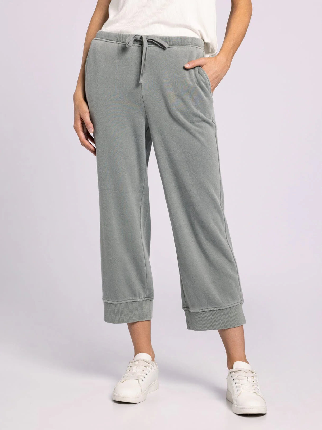 Canton Cropped Drawstring Pants – Forest Fog