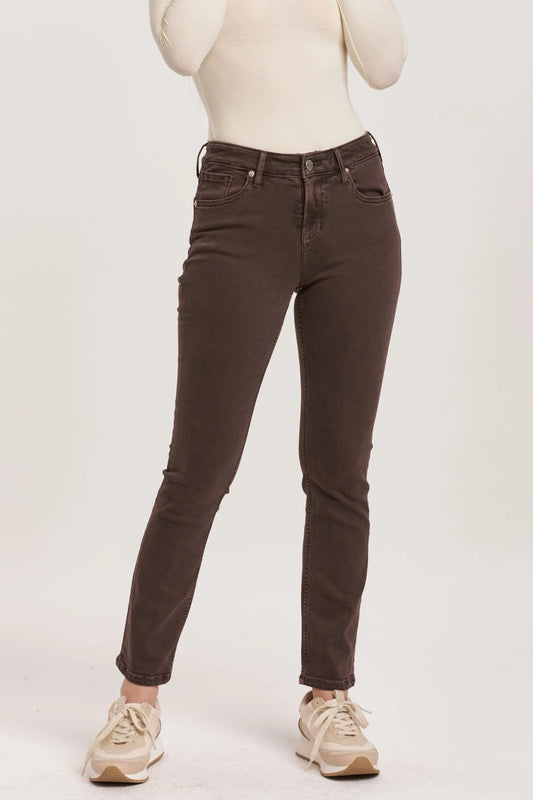 Blaire Mid Rise Slim Straight Jeans - Mocha Brown image 0