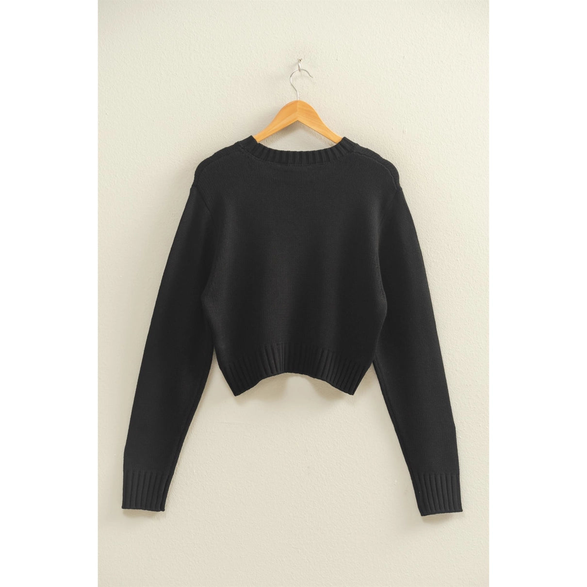 Cozy Cropped Knit Sweater - Black