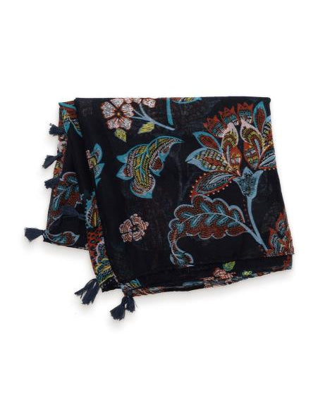 Navy Autumnal Floral Scarf