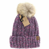 Fuzzy Lined Popcorn Confetti Fur Pom C.C. Beanie