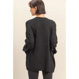 Cozy Oversized Open-Front Cardigan - Black