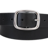Basic Silver Rectangle Buckle Leather Belt image 0