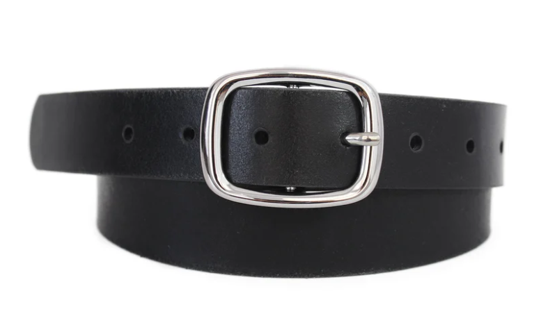 Basic Silver Rectangle Buckle Leather Belt image 0