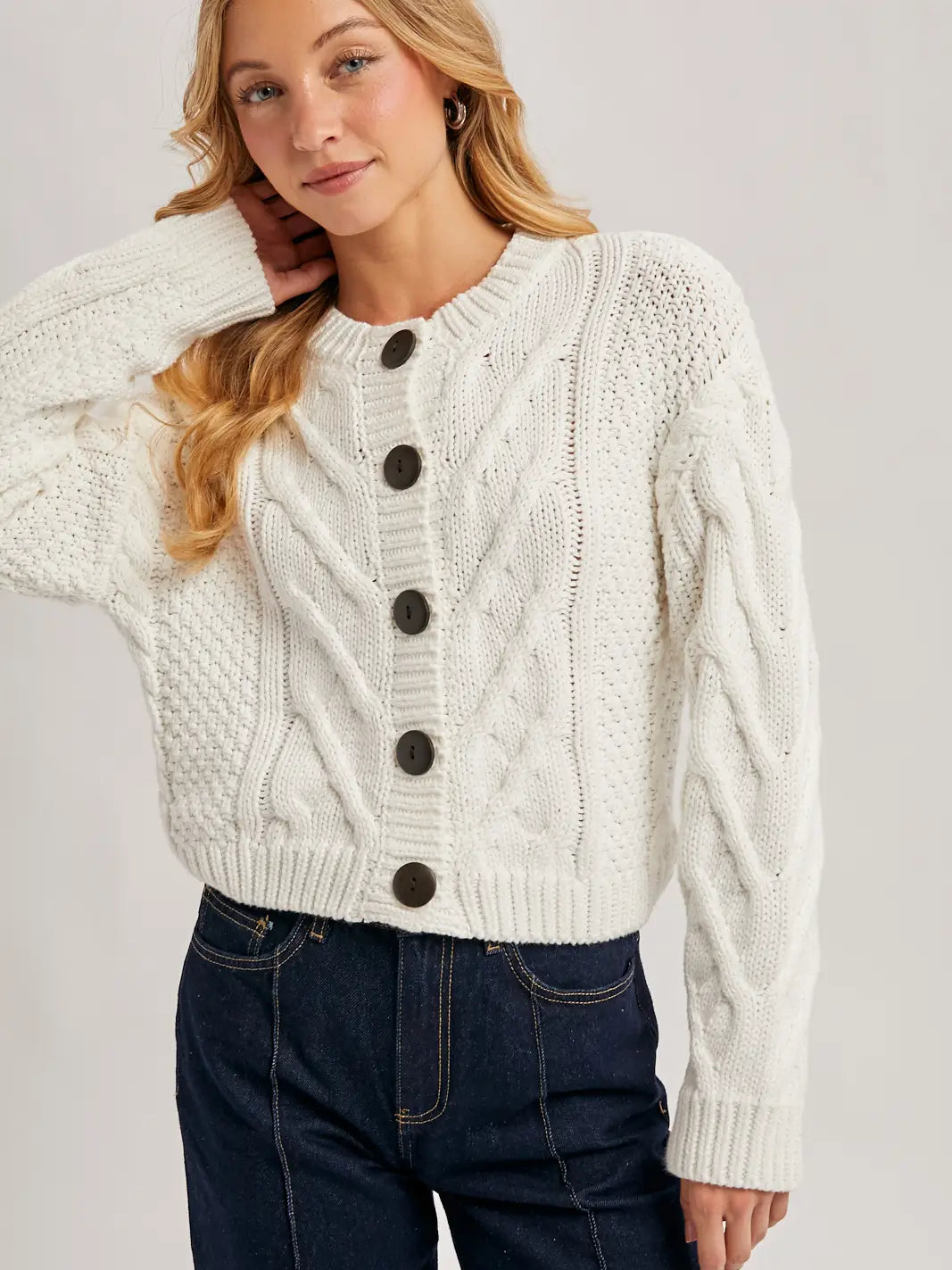 Cropped Cable Cardigan