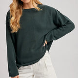 Oversized Side Slit Knit Sweater | Hunter Green