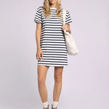Kick Back Dress - White Navy Stripe