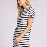 Kick Back Dress - White Navy Stripe
