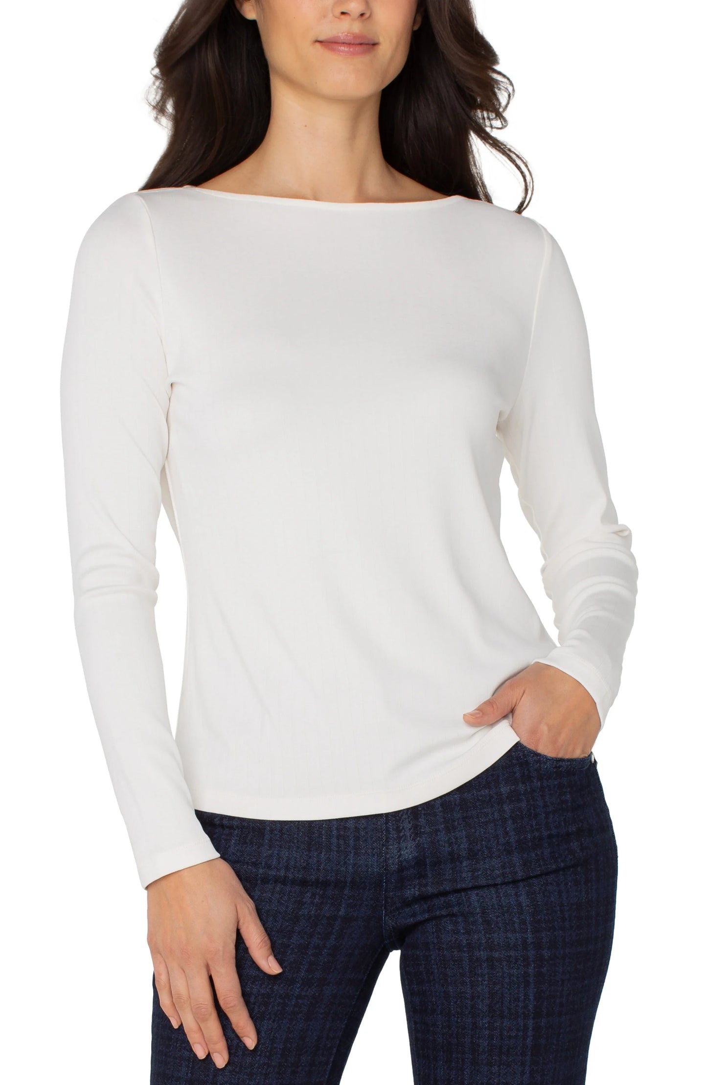 Long Sleeve Boat Knit Top - Washed Cream