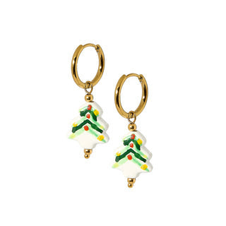 Linny Co - Huggie Charm Earrings | White Christmas Tree